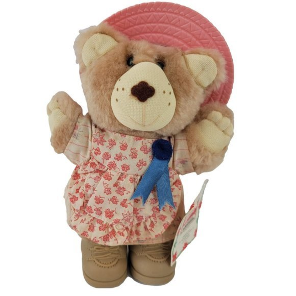 Vintage Wendys Hattie Furskin Doll Bear Pink Floral Dress‎ Hat In Package NWT